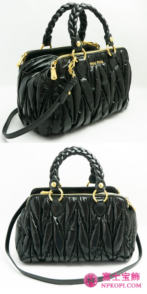 ミュウミュウ MIUMIU ハンドバッグ/ななめがけバッグ ショルダーストラップ付き 2WAY レザー ブラック（NERO）RN0690 MATELASSE LUX.